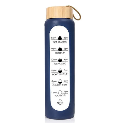 1000ML Glass Water Bottles With Straw, Glass Bottle With Silicone Sleeve And Time Marker, For Gym Home Office