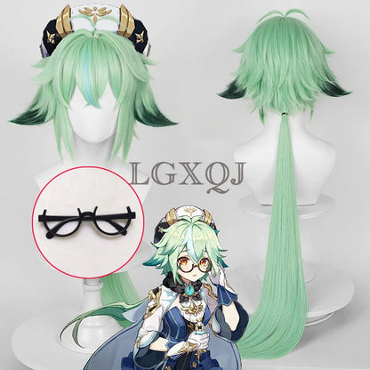 Scalp Sucrose  Sucrose Cosplay Wig 85cm Green Cosplay Anime Wig Heat Resistant Synthetic Hair Costume Wigs+Wig Cap
