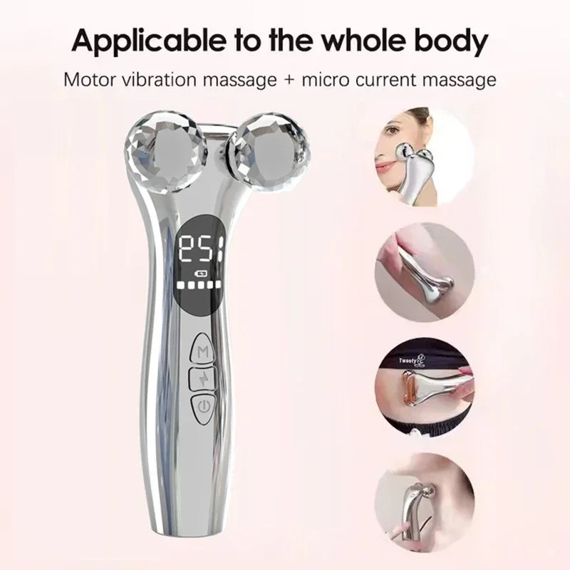 4D Roller Facial Massager EMS Face Lift Device V-Face Slimmer Skin Tightening Double Chin Remover Eye Care Vibration Massager
