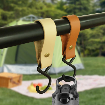 1/5pcs Outdoor Camping Hooks  Leather Hanging Hooks S-Shaped Rack Portable Camping Hangers Home Kitchen Storage Supplies