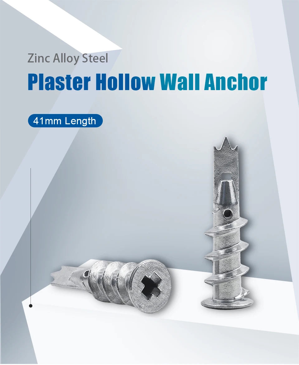 NINDEJIN 10/20/25pcs Zinc Alloy Steel Self-drilling Anchor 13*41mm Plasterboard Drywall Anchor Hollow Wall Anchor