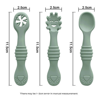 3Pcs/Set Mother Kids Baby Silicone Spoon Fork Bebeb Feeding Food Baby Stuff Toddler Learn To Eat Training Baby Items