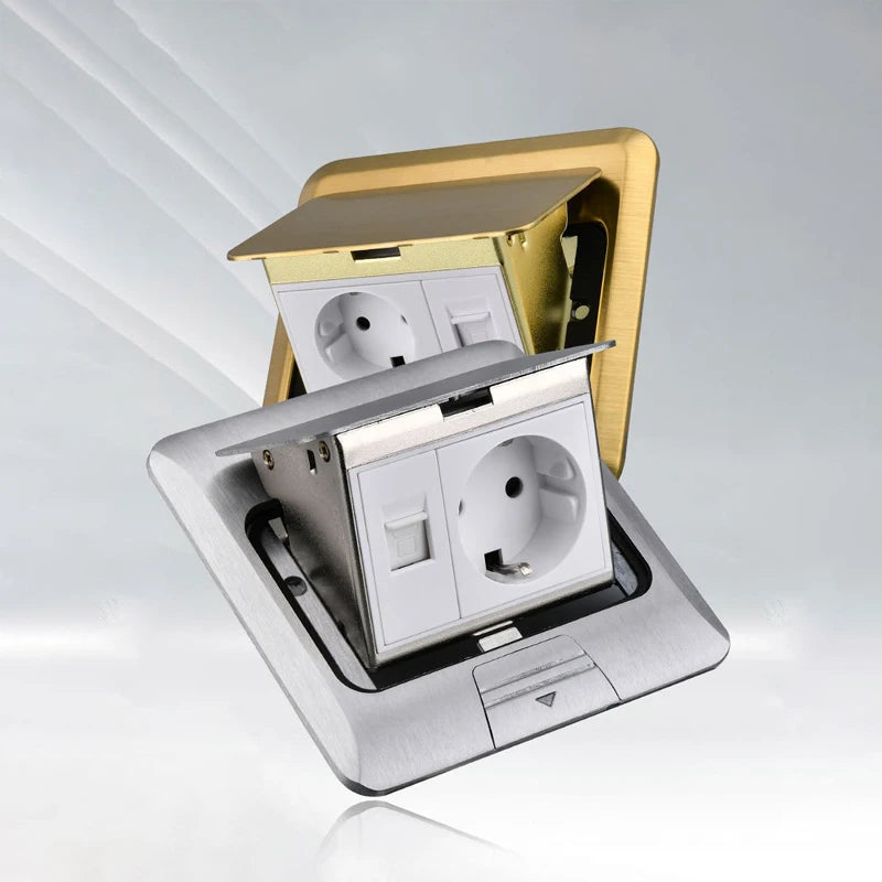 European standard hidden pop-up computer floor socket 120*120mm Gold Stainless Steel Kitchen Bedroom waterproof USB outlet plug