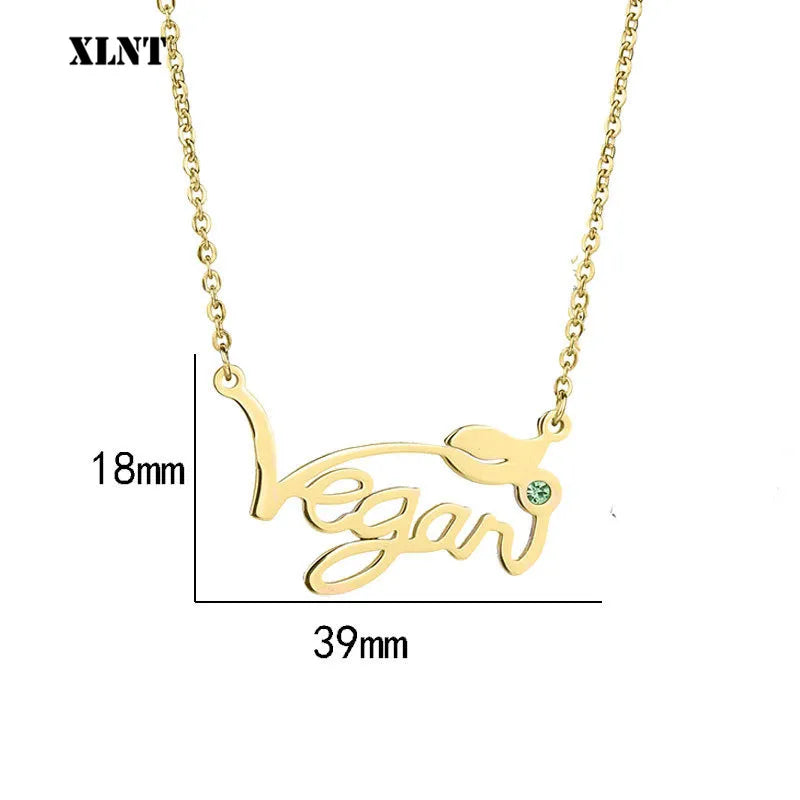 XLNT Silver Gold Rose Vegan Necklace Letters Vegan Pendant Vegetarian Choker Vegan Jewelry Gift for Vegetarian People