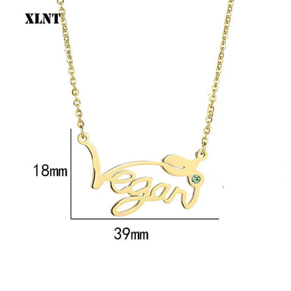 XLNT Silver Gold Rose Vegan Necklace Letters Vegan Pendant Vegetarian Choker Vegan Jewelry Gift for Vegetarian People