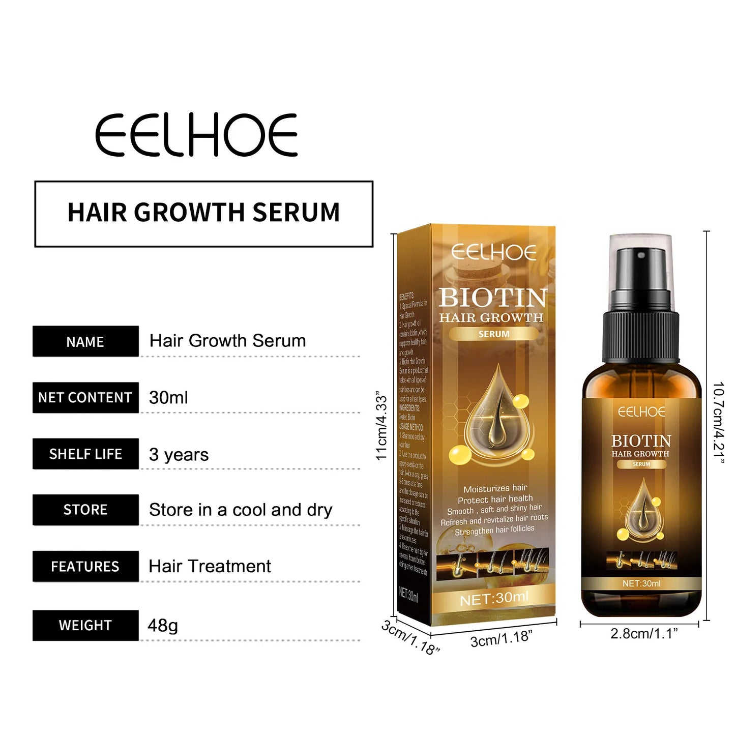EELHOE Magic Biotin Hair Serum Strengthen Smoothing Deep Nourishing Frizzy Hair Product Damaged Repair Spray Hair Oil Serum 30ml