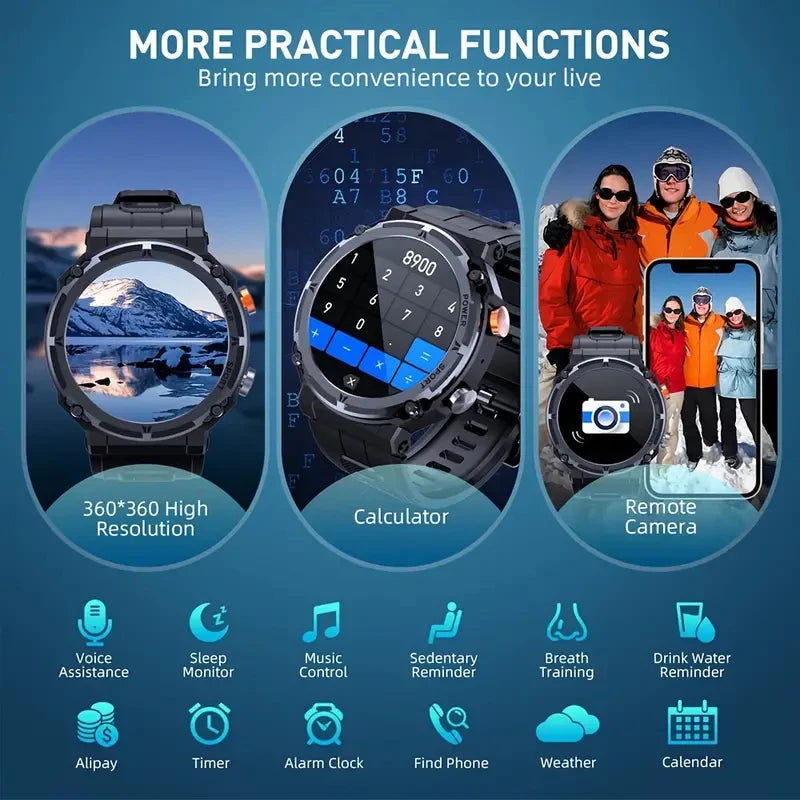 Outdoor Sports Smartwatch Men Fitness Tracker Wireless Call 410mAh Long Standby Time Waterproof Voice Assistant Swimming Watch