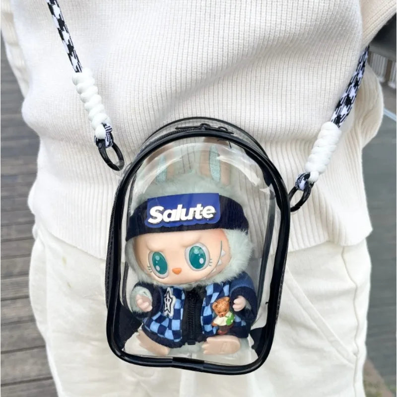 Labubu Protect Case Labubu Sitting Party 15/17cm Cotton Doll Shoulder Pain Bag PVC Storage Bag Labubu Walk Bag Dustproof