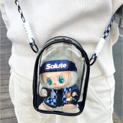 Labubu Protect Case Labubu Sitting Party 15/17cm Cotton Doll Shoulder Pain Bag PVC Storage Bag Labubu Walk Bag Dustproof