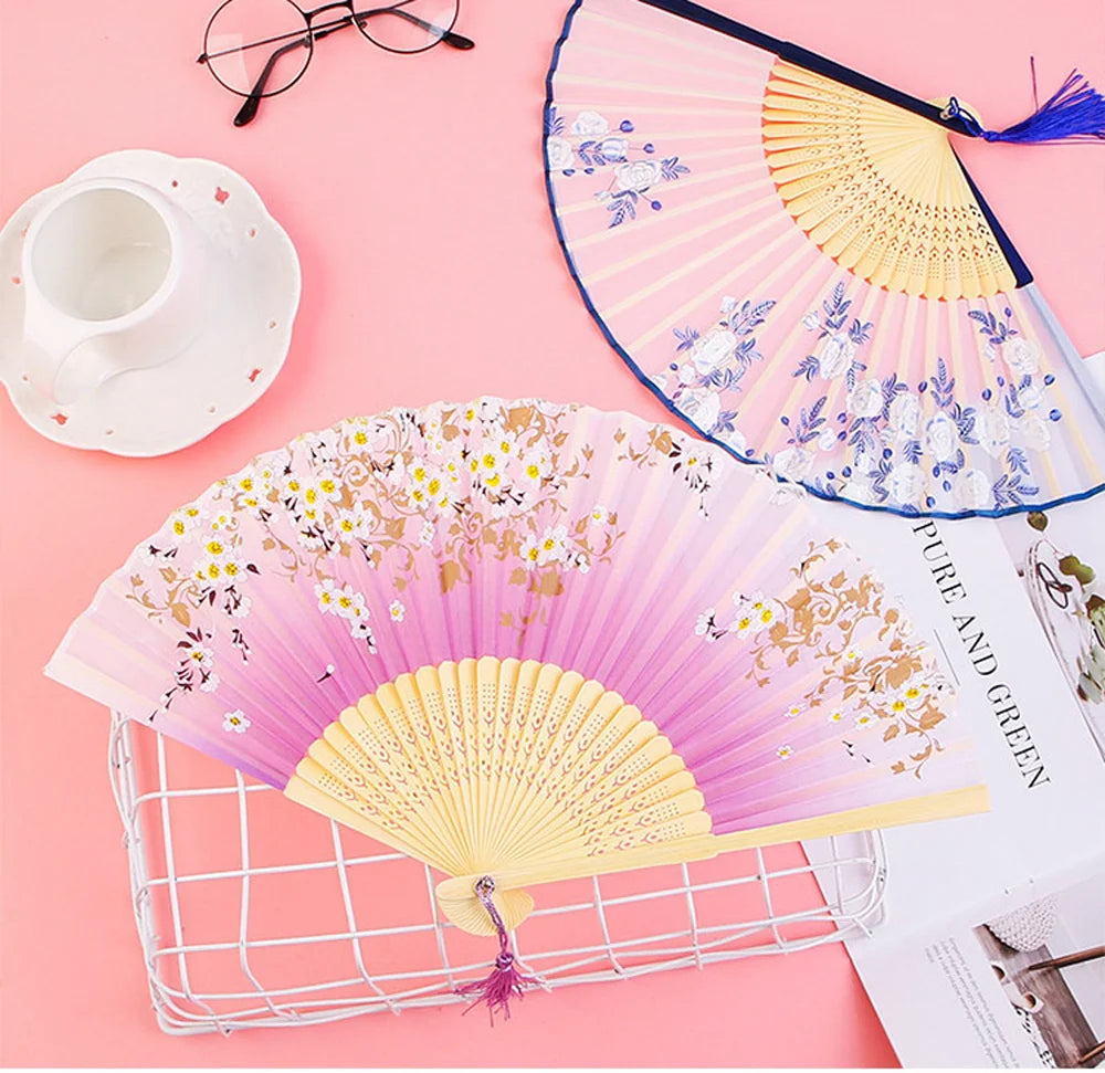 Bamboo Folding Fan Silk Chinese Fan Hand Women Black Fan Summer Female Dance Home Decoration Party Gift Home Ornament Fan Black