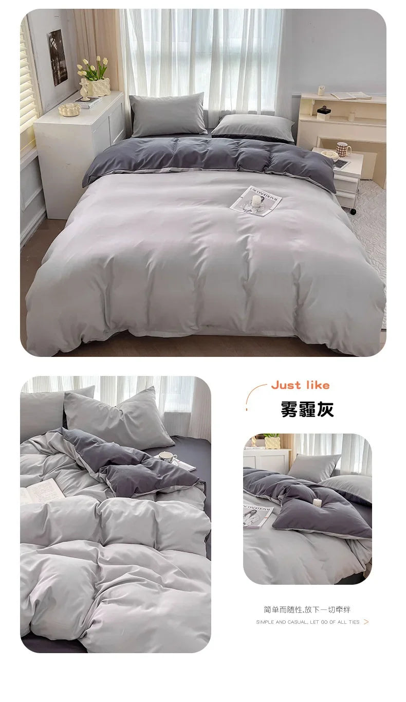Solid Color Four Piece Bedding Set for Children and Adults Double Bed Large Four Piece Duvet Cover Bed Sheet Pillow Cover