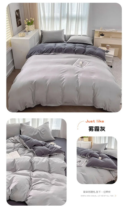 Solid Color Four Piece Bedding Set for Children and Adults Double Bed Large Four Piece Duvet Cover Bed Sheet Pillow Cover