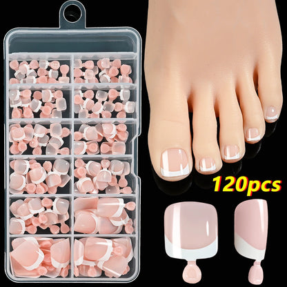 120Pcs French Short Square Artificial Press On Toenails Nude Pink Full Cover False Toe Nails Fake Toe Nail Extension For Women