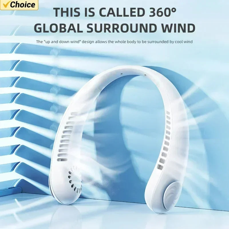 Portable Mini Neck Hanging Fan USB Rechargeable Wearable for Outdoor Sports Running Travel No Blades Summer Cool