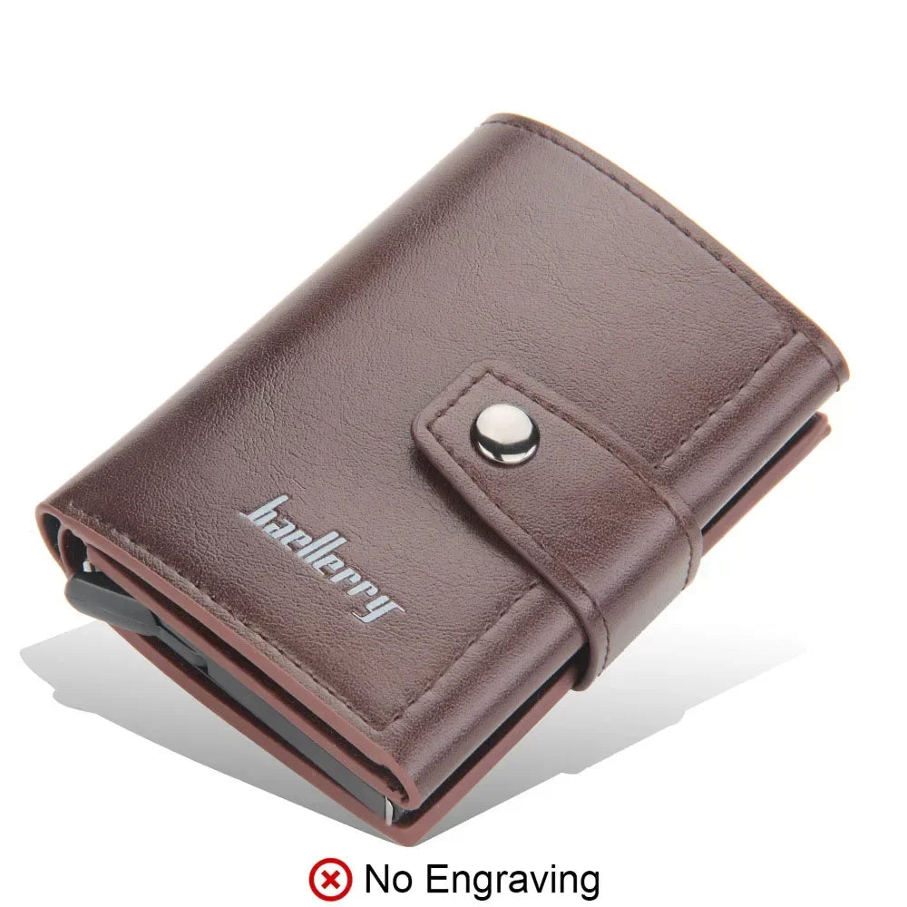 RFID Blocking Protection Men ID Credit Card Holder Wallet Leather Metal Aluminum Business Bank Card Case CreditCard Cardholder