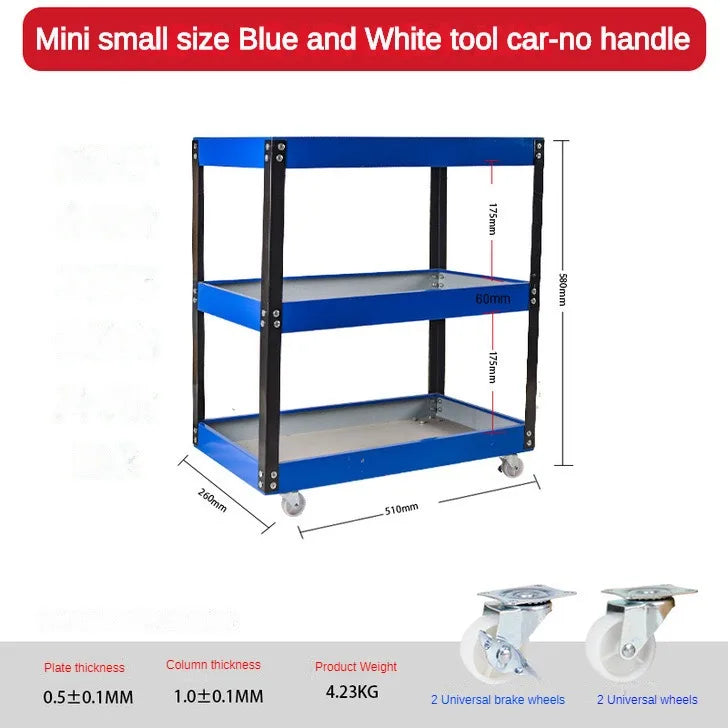 Mechanical Workshop Tools with Wheels, Tool Carts 3-layer Mobile Tool Car, Multifunctional and Heavy-duty Auto Repair Parts Car
