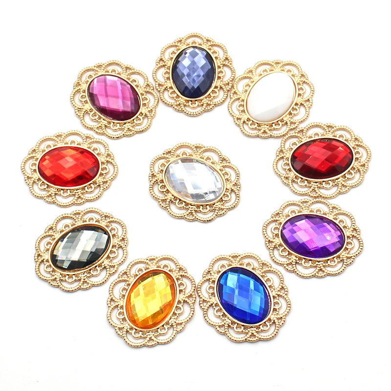 10Pcs 25*30MM Alloy Acrylic Flower Plate Accessories DIY Wedding Clothes Hair Accessories Invitations Decorative Accessories