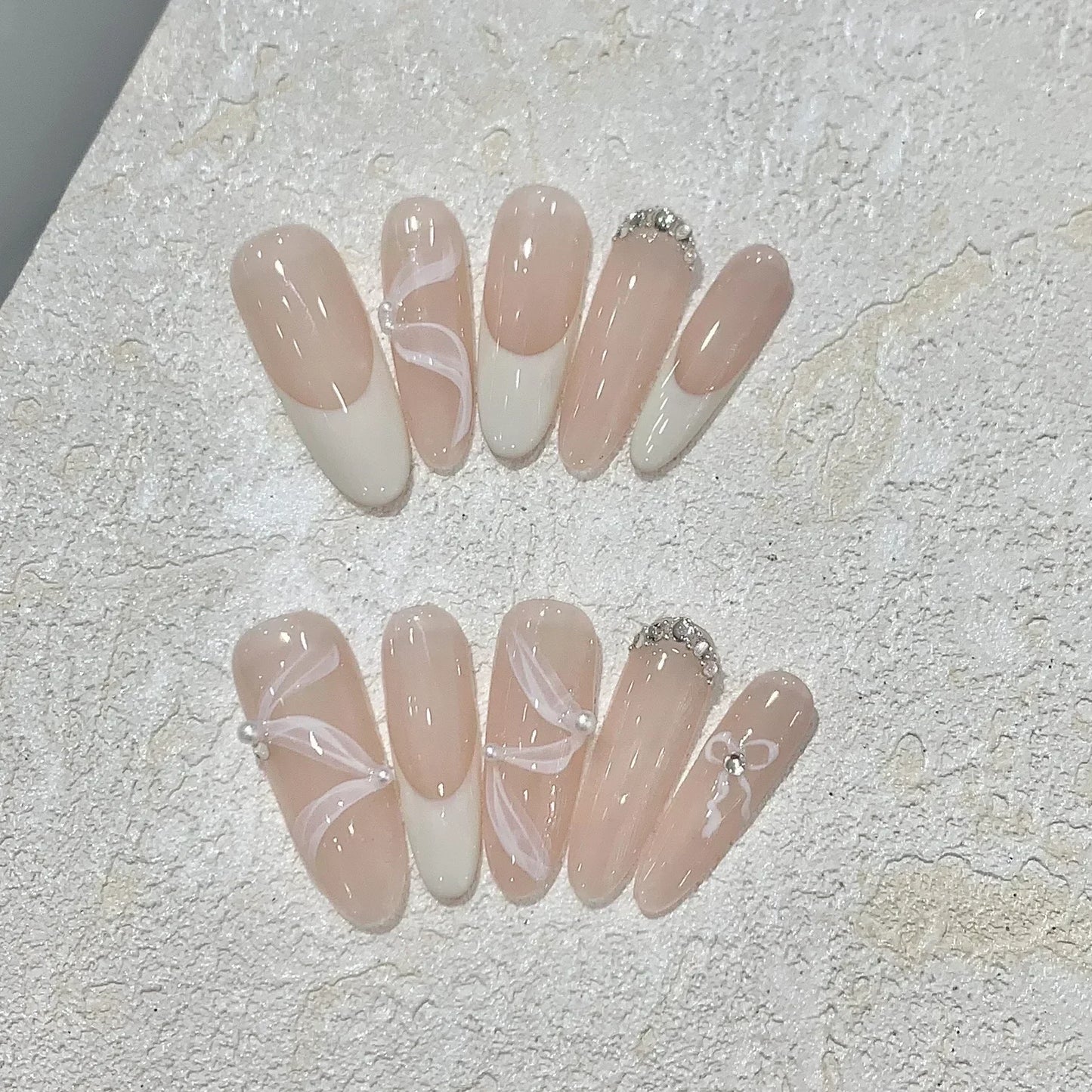 10Pcs Almond Pink Handmade Nails Set Press on Nails Long Ballet Fake Nail Simple Wearable Full Cover Nail Tips Press on Nails