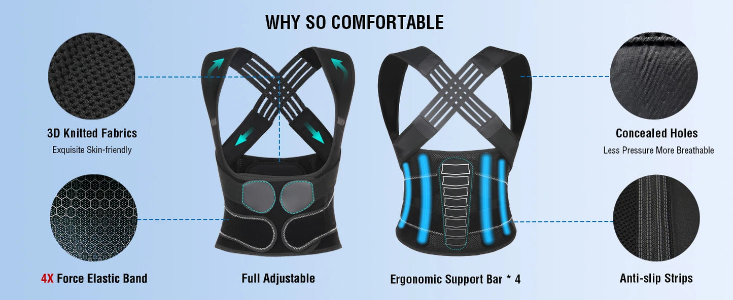 Posture Corrector for Women and Men, Adjustable Shoulder Posture Brace, Back Straightener Posture, Used for Middle Upper Spine