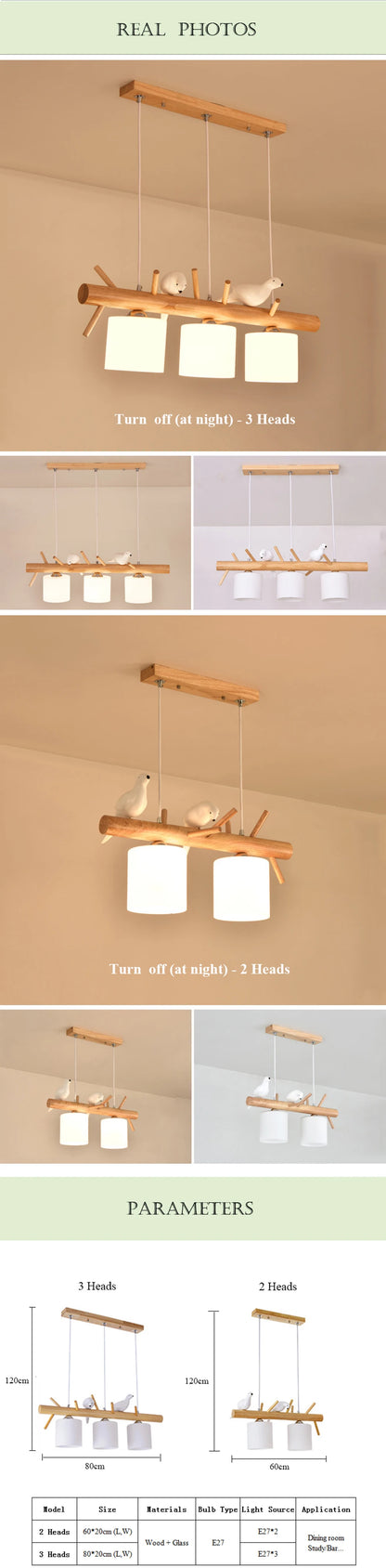 Decorative Nordic Pendant Lights Glass Hanging Lamp Dining Kids Room Restaurant Creative Animal Birds Pendant Lamp Wood Lighting