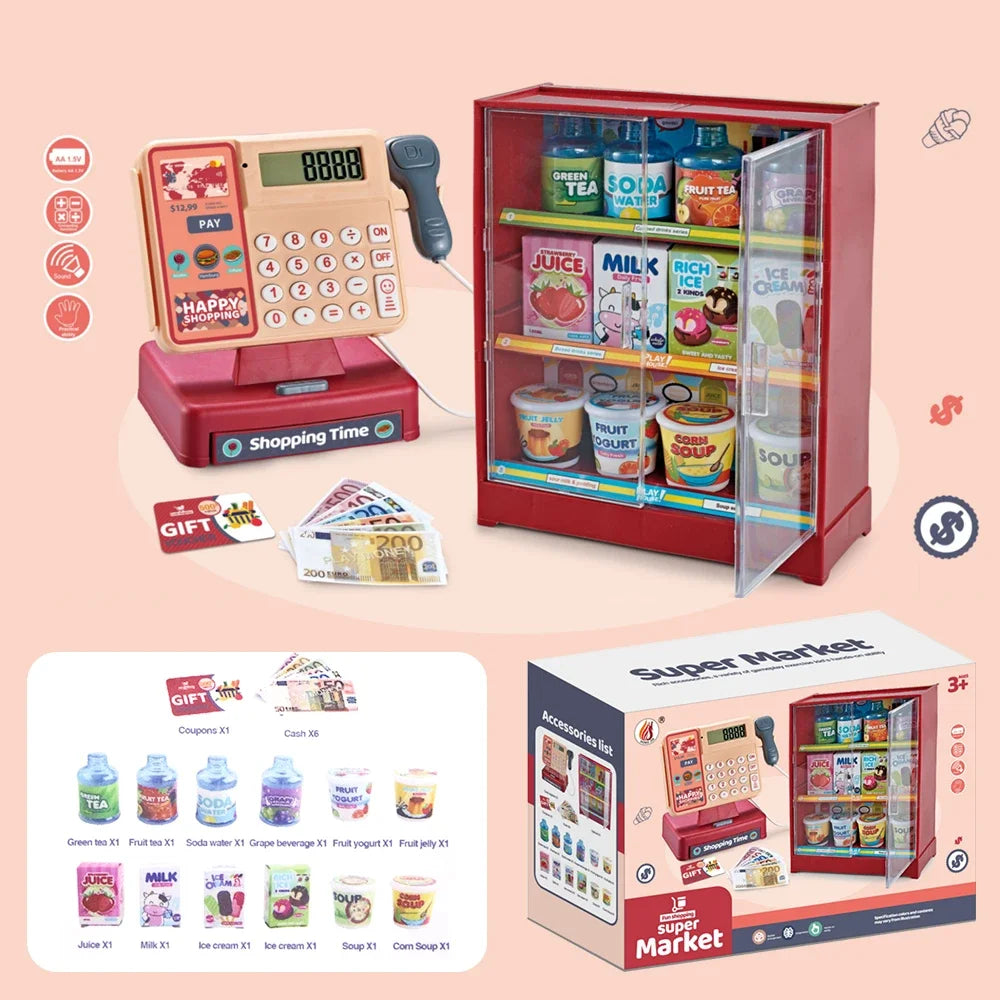 Children's Simulation Supermarket Cash Register Electric Multifunctional Puzzle Toy Cash Register with Scanner Toys for Kids