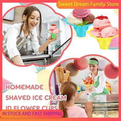 Emption!800 Pieces 4 Oz Colorful Shaved Ice Cups Flower Shaped Snow Cone Cups Leak Proof Plastic Snack Ice Cream Bowls