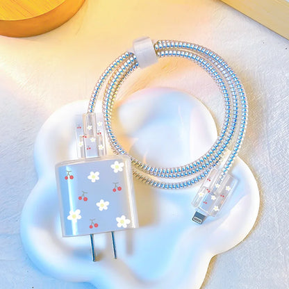 Cute Smile Case For Apple iphone 18W 20W US Charging Head Protective Sleeve Fast Charging Shell Soft Wire Cable Cord Organizers
