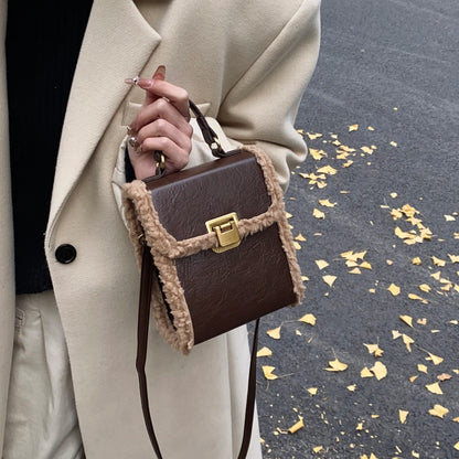 Fashion Small Totes Bag 2024 Trend PU Leather Shoulder Bags for Women Cute Short Handle Crossbody Phone Bag Luxury Fur Handbags