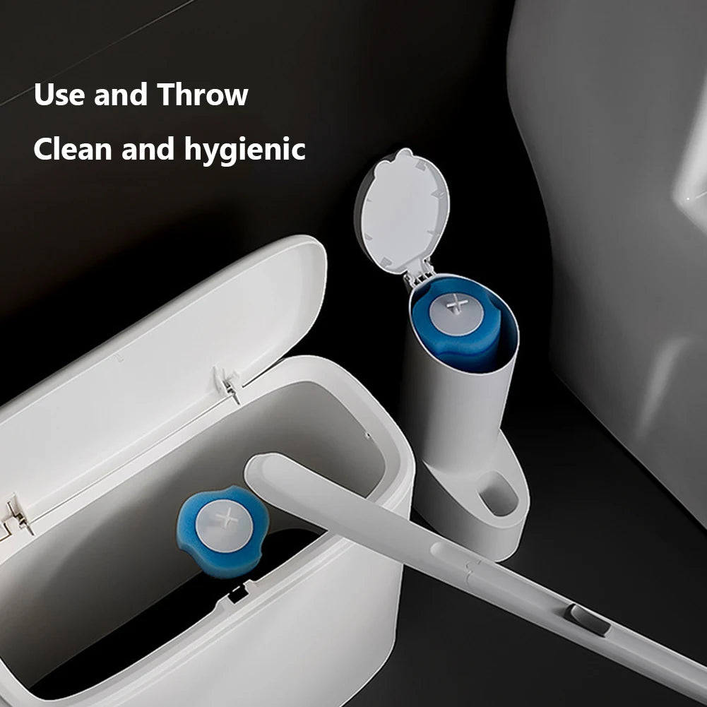 Wall-mounted Disposable Toilet Brush Cleaner Long Handle Bathroom Cleaning Brush With Replaceable Brush Head Toilet Accessories