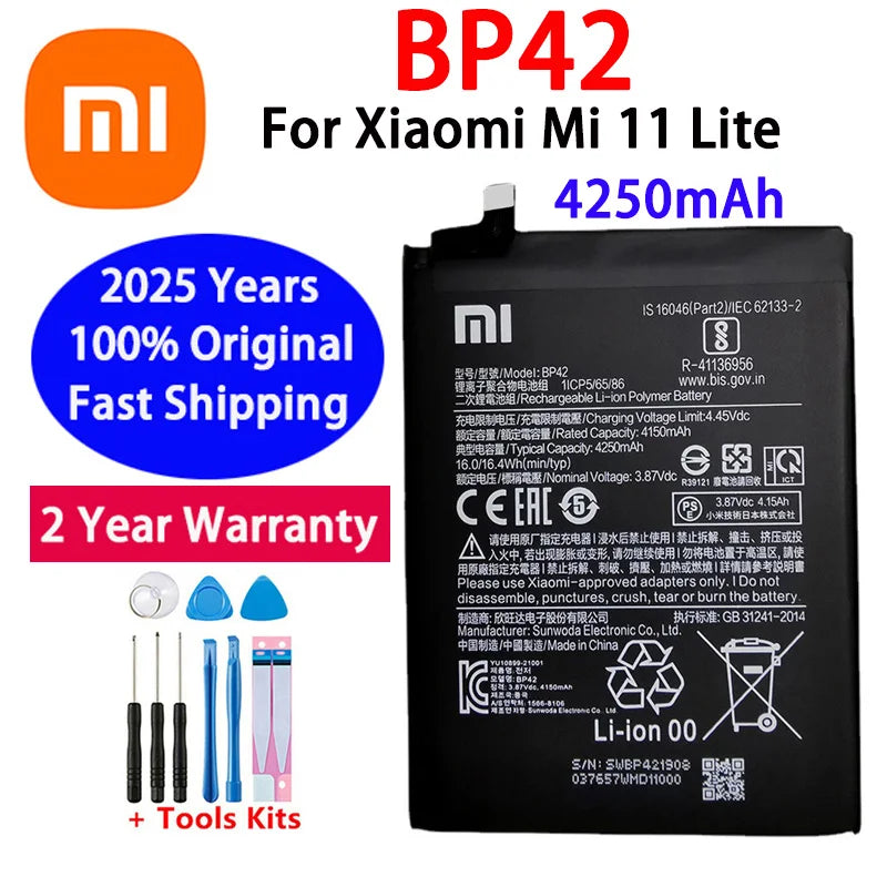 100% Original BP42 Battery For Xiaomi Mi 11 Lite BP42 Genuine Replacement Phone Battery Batteries Bateria 4250mAh Fast Shipping