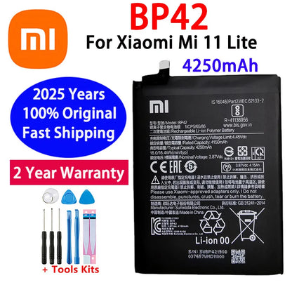100% Original BP42 Battery For Xiaomi Mi 11 Lite BP42 Genuine Replacement Phone Battery Batteries Bateria 4250mAh Fast Shipping