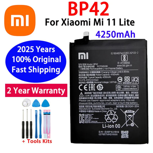 100% Original BP42 Battery For Xiaomi Mi 11 Lite BP42 Genuine Replacement Phone Battery Batteries Bateria 4250mAh Fast Shipping