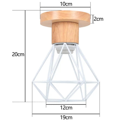 LED E27 Ceiling Lights Vintage Industrial Wood Ceiling Lamp for Kitchen Living Room Bar Restaurant Wire Cage Lampshade Lighting
