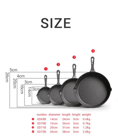 Cast Iron Pan Uncoated Frying Pan Small Frying Egg Pan Household Pan Kitchenware Set Oil Splashing Pan Cast Iron Cookware Frying