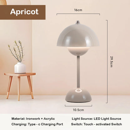 LED Mushroom Flower Bud Lamp – Touch Charging Nordic Decorative Lamp for Bedroom, Study & Bedside