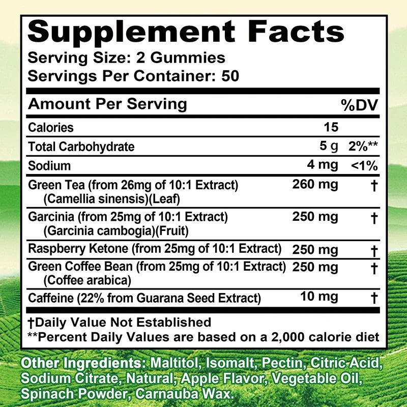 Green Tea Fat Gummies - Burn and Suppress Fat, Control Appetite, Weight, Intestinal Health
