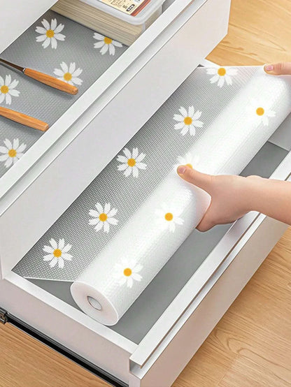 Non-Adhesive Drawer Liner 1 Roll Daisy Shelf Liner For Kitchen Cabinets EVA Waterproof Fridge Pad Cupboard Mat Easy Placemats