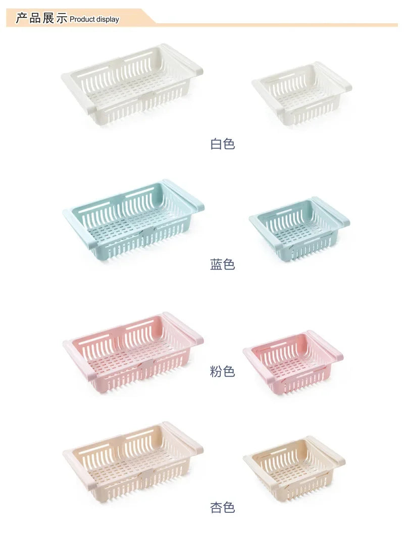 Fridge Organizer Drawer-Storage Rack Refrigerator-Storage Basket Flexible Expandable Storage Fresh Box Freezer Box Organize