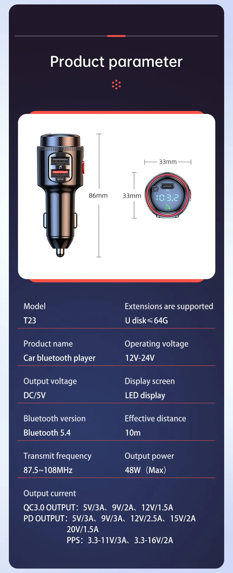 VR Robot PD30W+QC 3.0 Bluetooth 5.4 Car MP3 Player FM Transmitter Wireless Handsfree U Disk Play USB Car Fast Charge Adapter