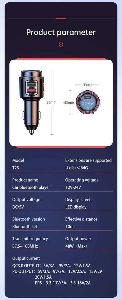 VR Robot PD30W+QC 3.0 Bluetooth 5.4 Car MP3 Player FM Transmitter Wireless Handsfree U Disk Play USB Car Fast Charge Adapter