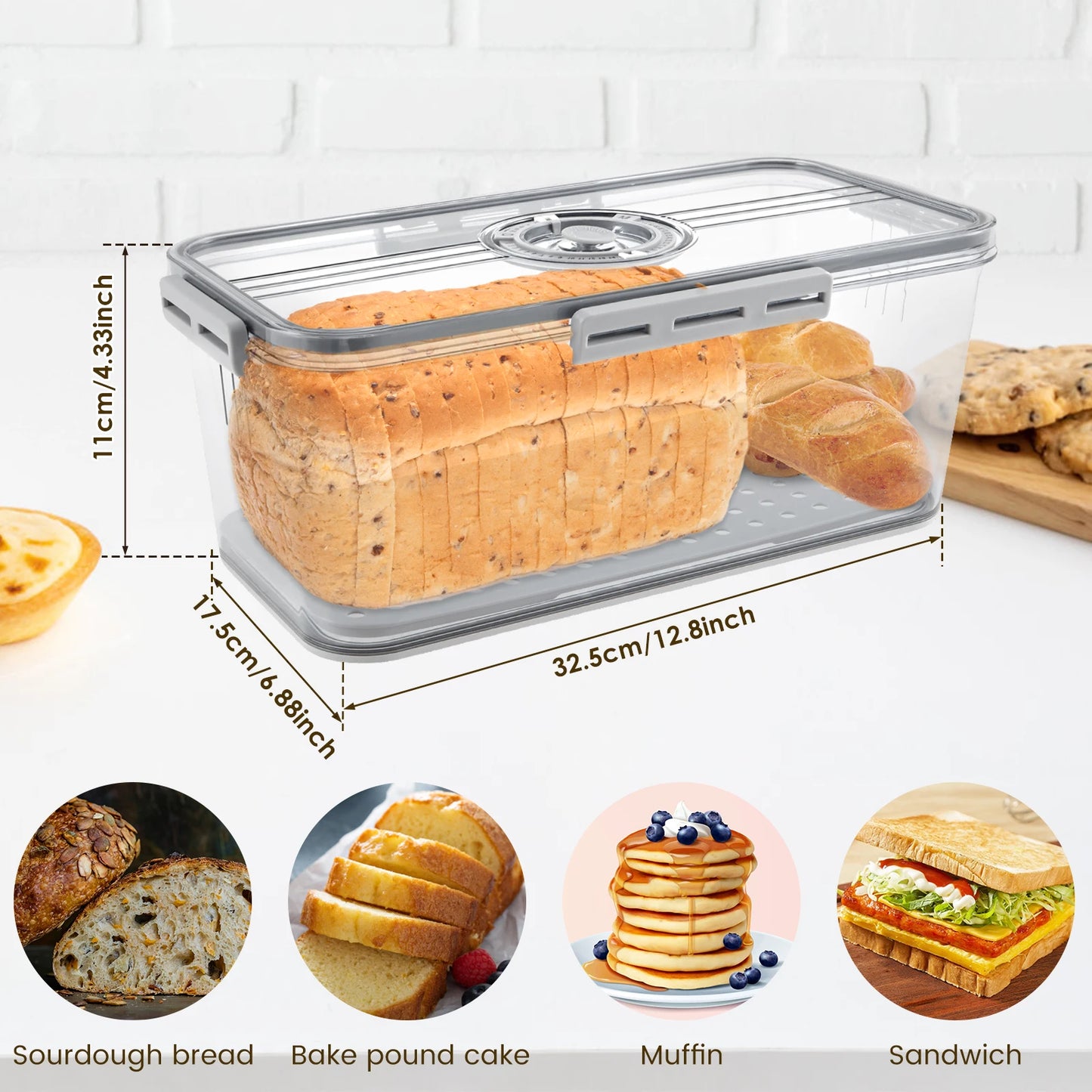 Bread Box Countertop Airtight Loaf Bread Storage Container Time Recording Bread Keeper Bread Holder Bin for Homemade Bread Bun