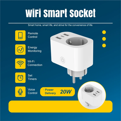 ABUO-Tuya Smart Plug Voice Control Wi-Fi Sockettimer Remote Control Energy Monitor EU Plug