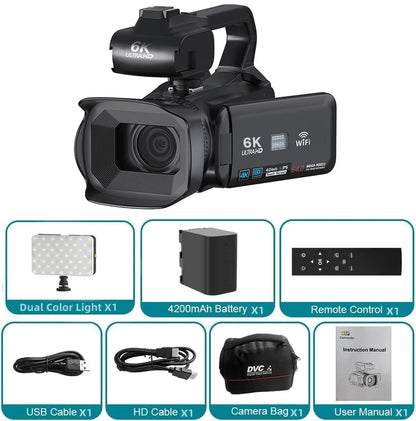 6K Professional Video Cameras for Photography 64MP Ultra HD 18X Digital Zoom Camcorders YouTube Live Streaming Vlog Recorder