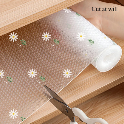 1 Roll Daisy Shelf Liner For Kitchen Cabinets EVA Waterproof Fridge Pad Cupboard Mat Easy Placemats Non-Adhesive Drawer Liner