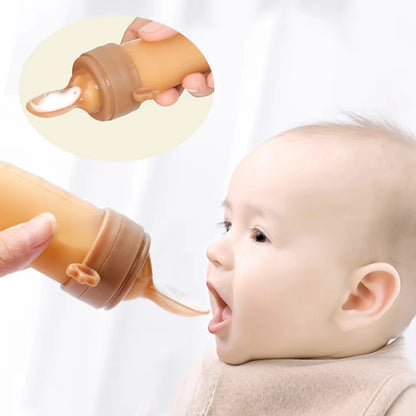 Baby Feeding Bottle + Teether Baby Silicone Rice Paste Cereal Feeding Squeeze Bottle Spoon Feeder for Newborn Child Utensils