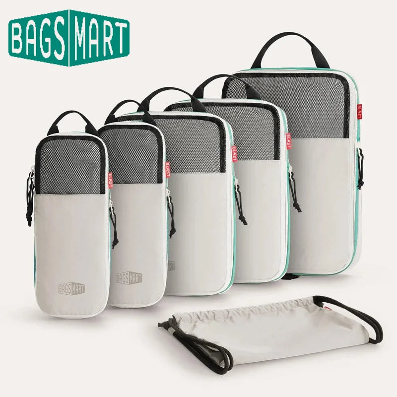 BAGSMART Compression Packing Cubes Expandable Travel Set Storage Bag 6 Pcs Travel Organizer Luggage Carry Suitcase