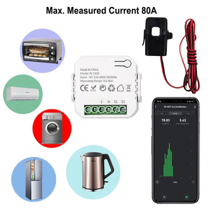 Tuya Smart Life WiFi Digital Energy Meter 80A with CT Clamp Sensor App Real-time Monitor Power Consumption 110V 240V 50/60Hz