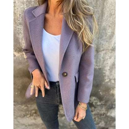 Office Lady New Elegant Chic Jacket Long Sleeve Lapel Button Loose Outwear Tweed Jacket 2025 Autumn Winter Women Woolen Coat