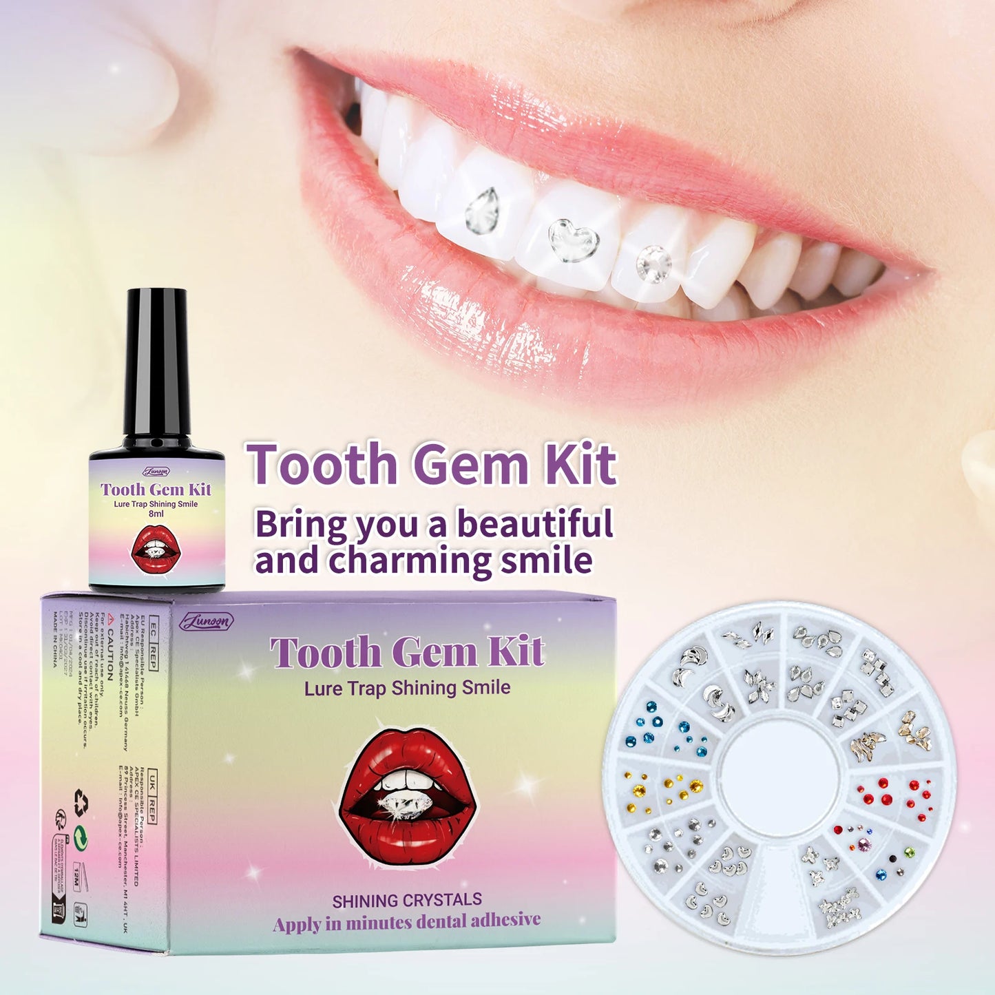 DIY Teeth Gems Kit With Glues And Light Teeth Anti-drop Clear Precious Stone Jewelry Decoration Glittering Tooth Jewelry Kit