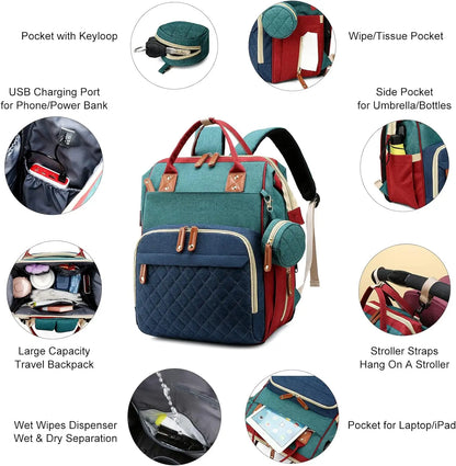 Diaper Bag with Changing Station 3 in 1 Baby Diaper Backpack with Foldable Changing Pad, Large Travel Back Pack for Girl Boy